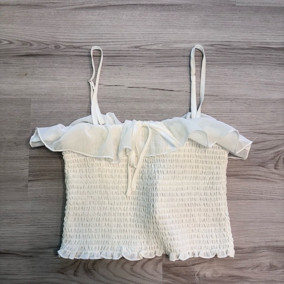 Forever 21 Tops - Forever 21 White Ruffle Smocked Camisole